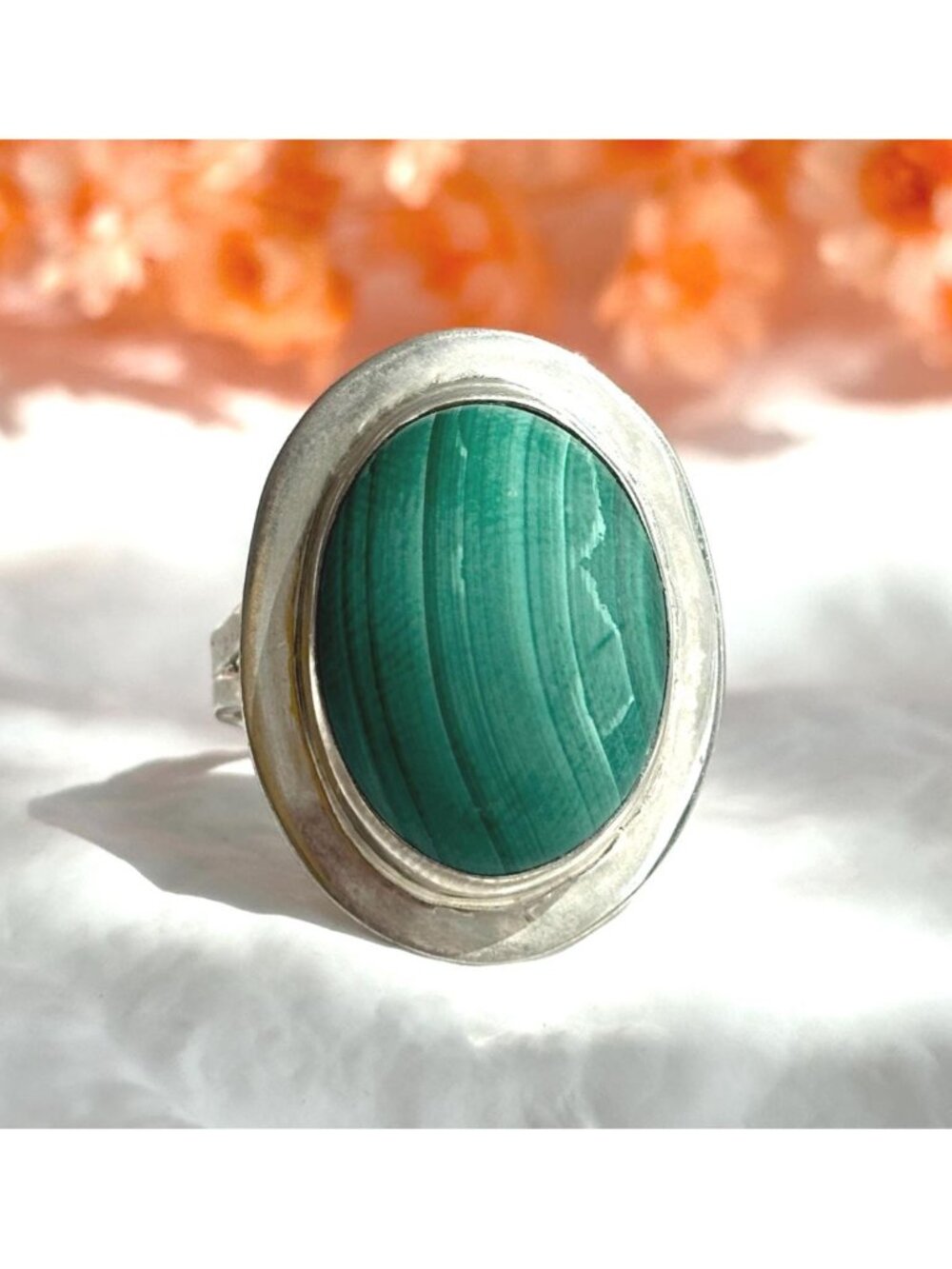 Bright Malachite Stone Modernist Sterling Silver 925 SW Vintage Ring - sz 6